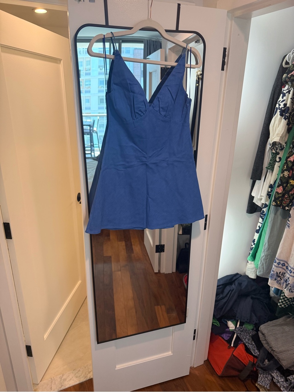 Billy J Blue V-Neck linen mini dress size AU 10 (Medium)